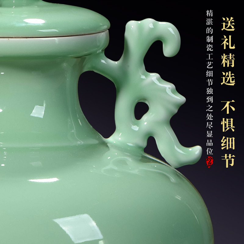 Jingdezhen ceramics craft archaize shadow blue glaze ears storage tank with cover of new Chinese style household adornment furnishing articles