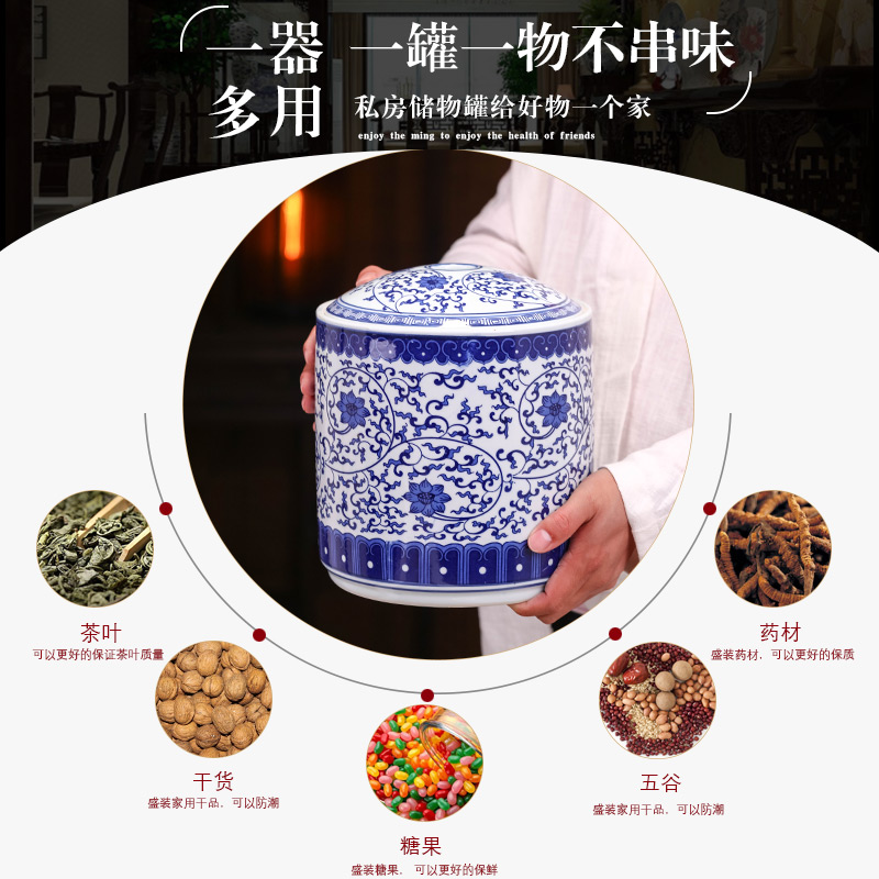 Jingdezhen blue and white porcelain tea pot ceramic seal pot store receives large pu - erh tea tea cake, the seventh, peulthai the household