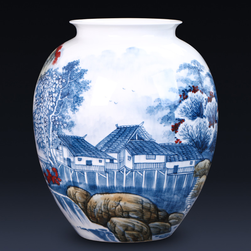 Jingdezhen ceramics by hand painting and calligraphy calligraphy and painting scroll cylinder cylinder Chinese study ground vase furnishing articles