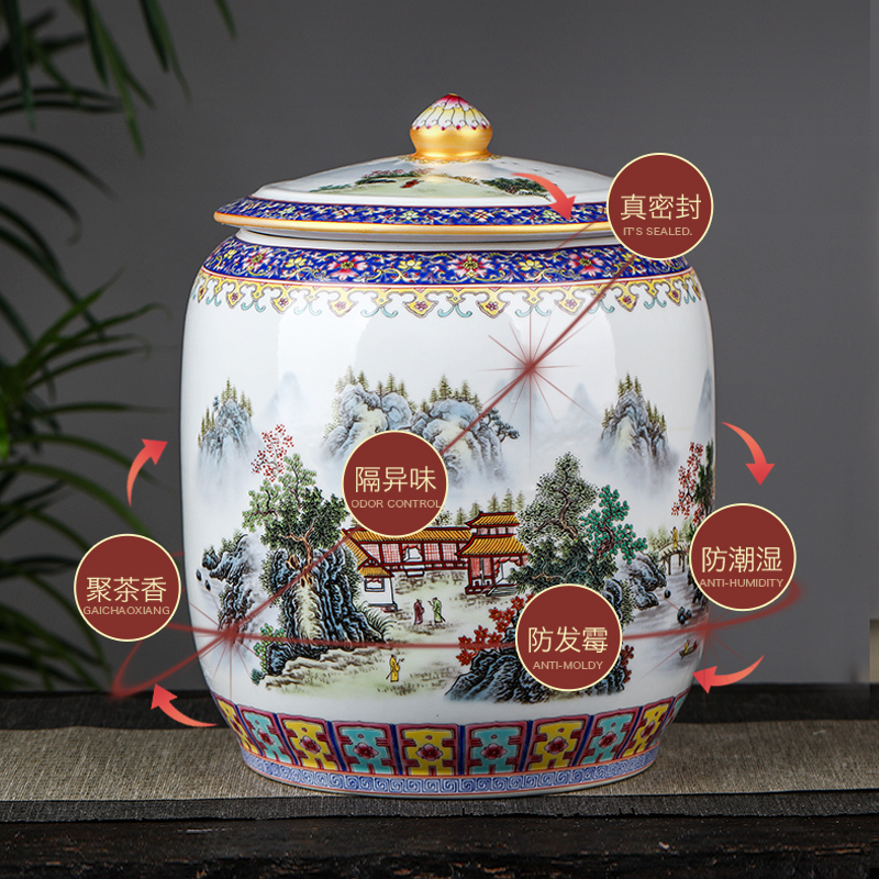 Jingdezhen ceramics large furnishing articles puer tea caddy fixings seal pot high - capacity 8 cake tea cake canned act the role ofing is tasted