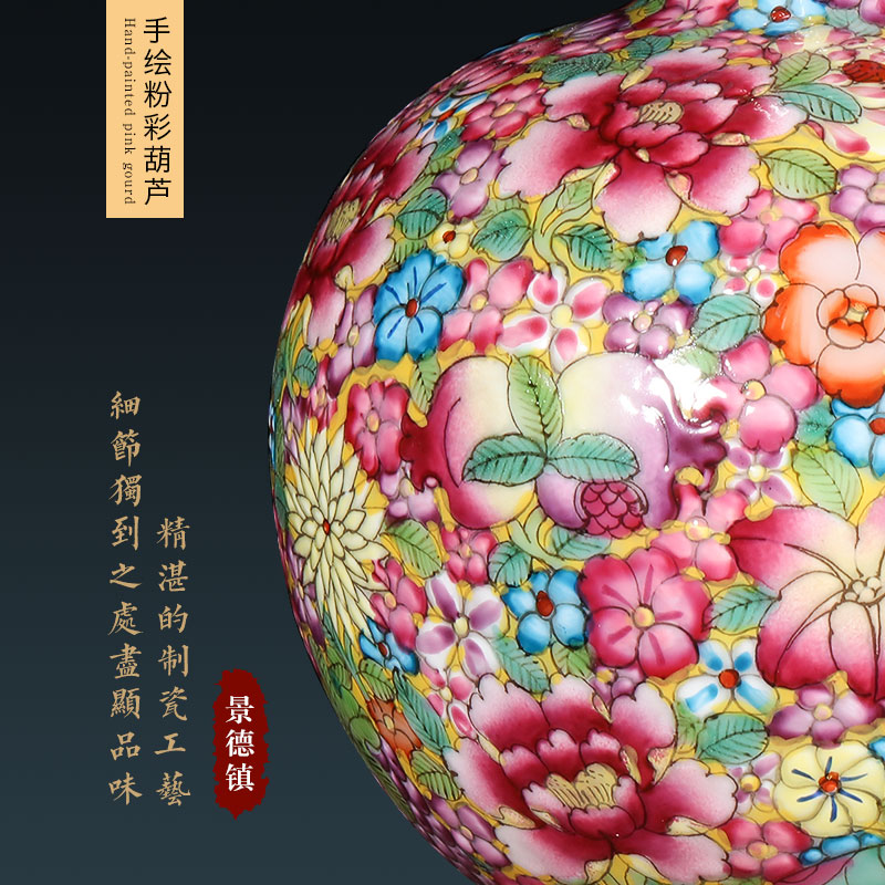 Jingdezhen ceramics hand - made pastel gourd vases, flower arrangement sitting room of Chinese style household adornment handicraft furnishing articles