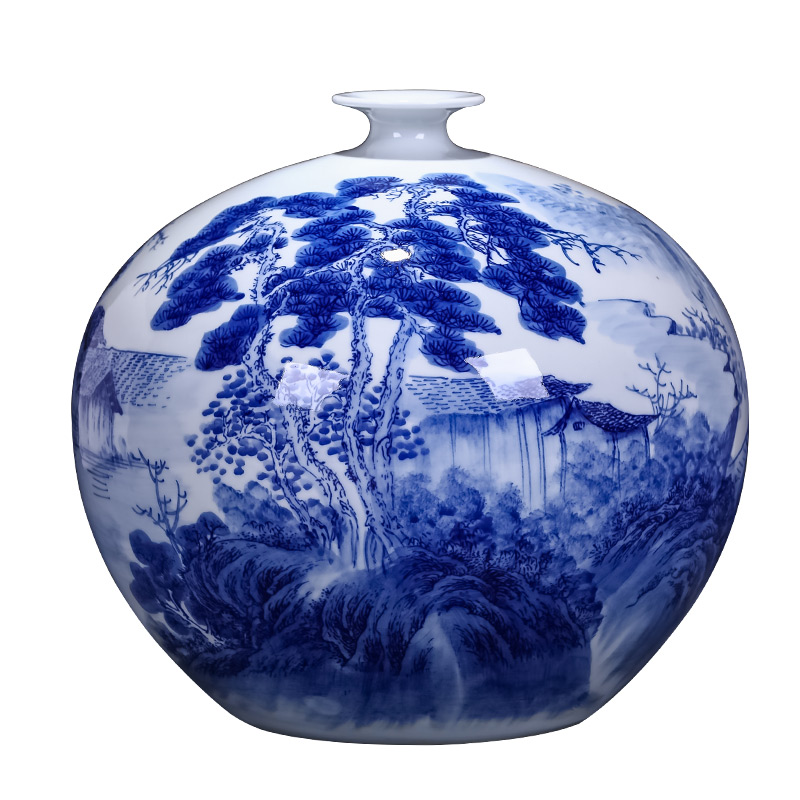 Jingdezhen ceramics by hand draw blue and white porcelain vases, flower arrangement large antique Chinese ancient frame is placed in the living room