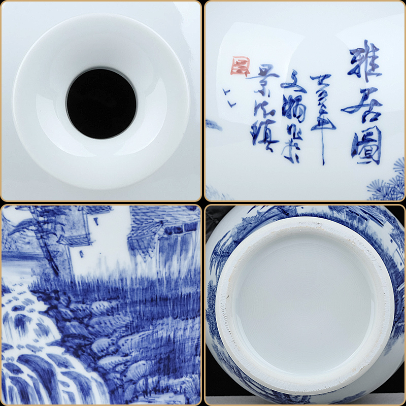 Jingdezhen blue and white porcelain vase landscape painting ceramics furnishing articles Chinese famous hand - made the sitting room TV ark, adornment