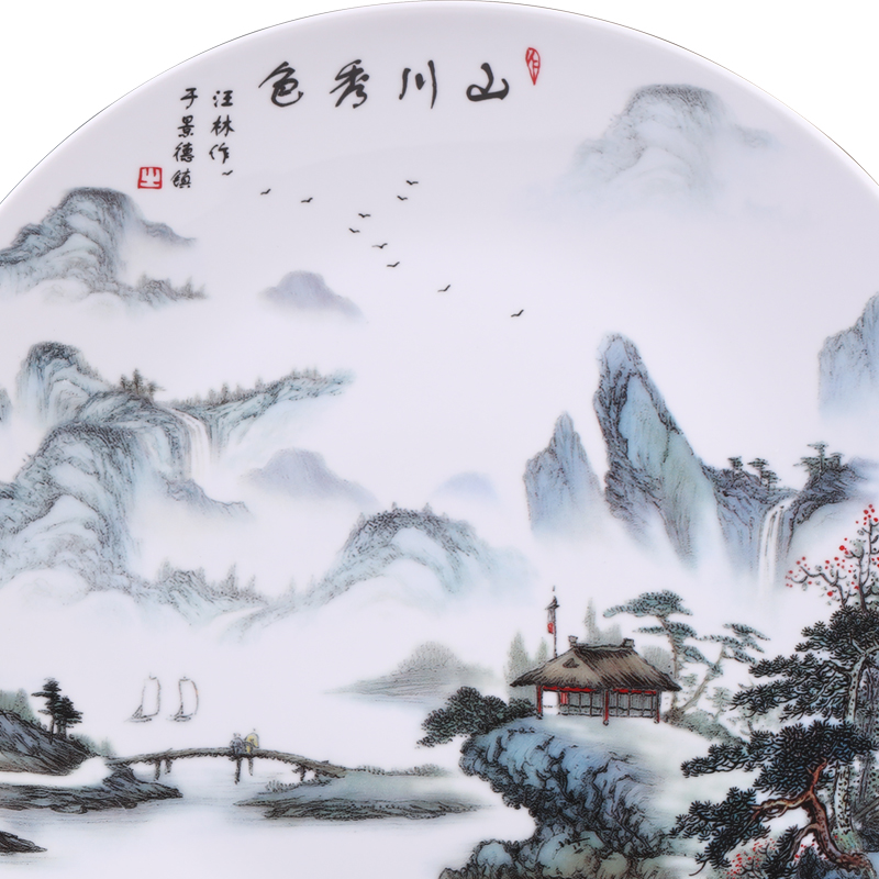 Hang dish of jingdezhen ceramics decoration plate of Chinese style household wine rich ancient frame adornment handicraft furnishing articles sitting room