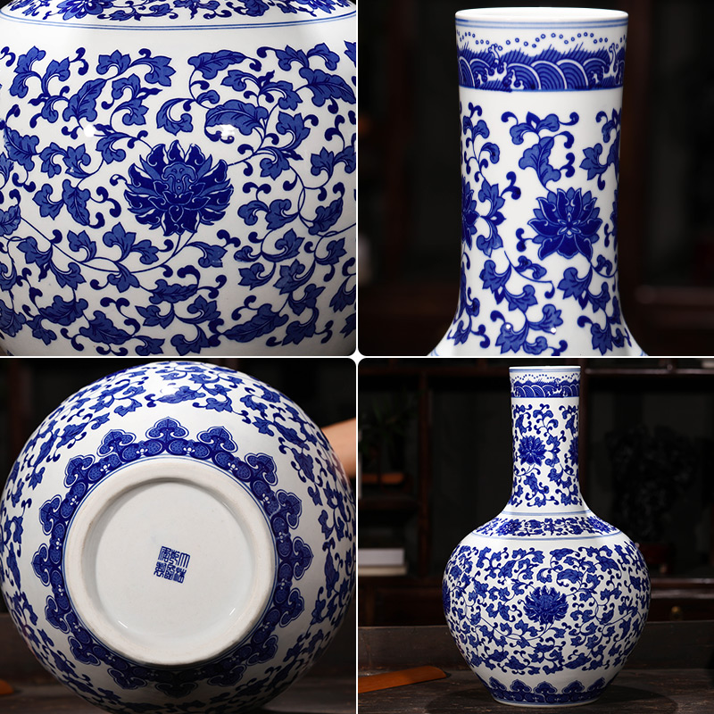 Jingdezhen ceramics antique blue and white porcelain vases, flower arranging large sitting room of the new Chinese style household decorations furnishing articles