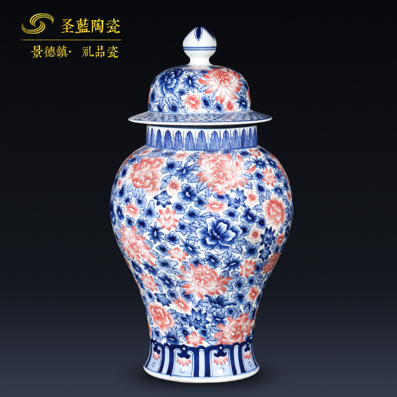 Jingdezhen ceramics antique hand - made general blue and white porcelain jar of furnishing articles of Chinese style living room porch decoration gifts