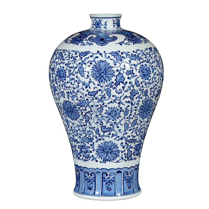 Imitation of qianlong blue and white porcelain of jingdezhen ceramics bound branch lotus bottle place of the sitting room porch decoration of the new Chinese style