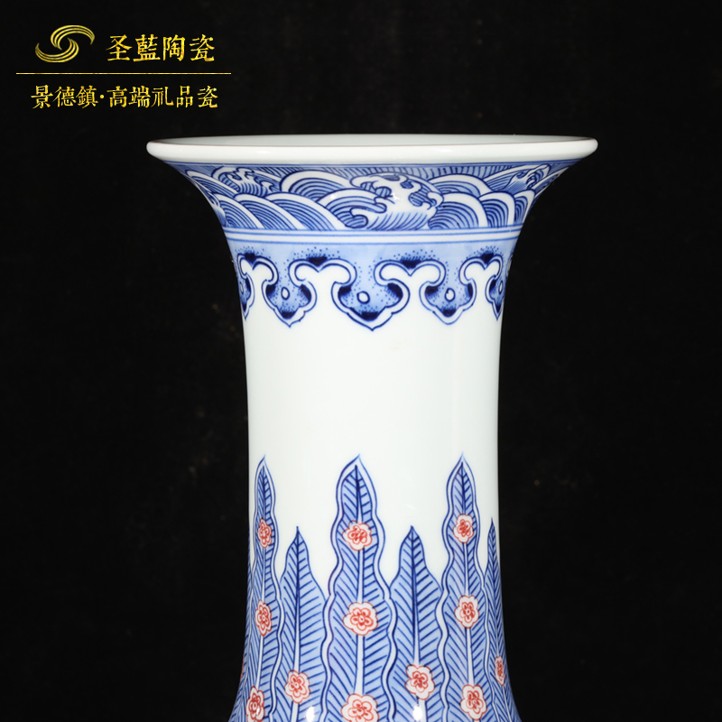 Jingdezhen ceramics hand - made antique blue - and - white bound branch lotus bottle creative zen Chinese style household porch decoration