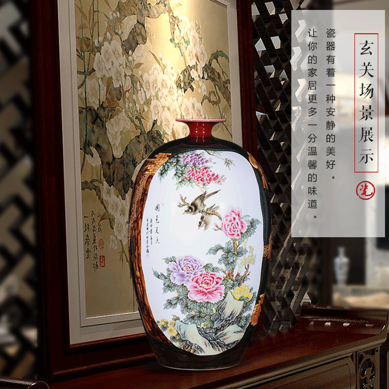 Jingdezhen ceramics craft creative up peony vases, new Chinese style home furnishing articles large living room