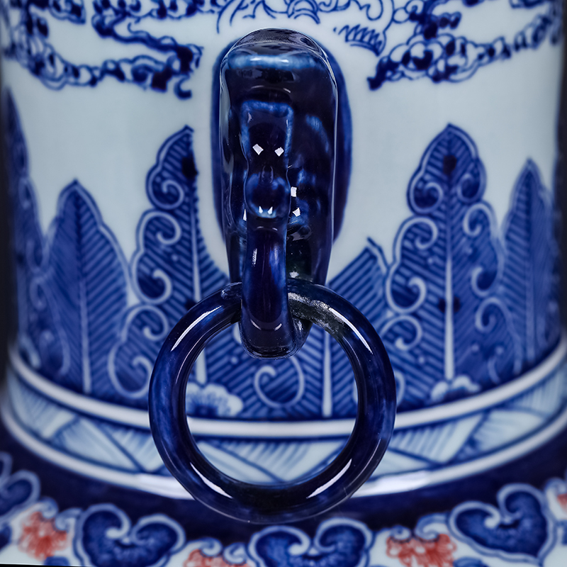 Jingdezhen ceramics archaize ears of large blue and white porcelain vase sitting room adornment of new Chinese style porch place