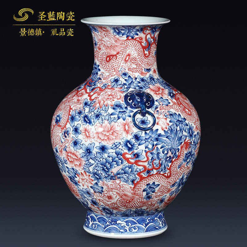 Jingdezhen ceramics imitation qianlong antique Chinese blue and white porcelain vases, flower arrangement sitting room porch rich ancient frame furnishing articles