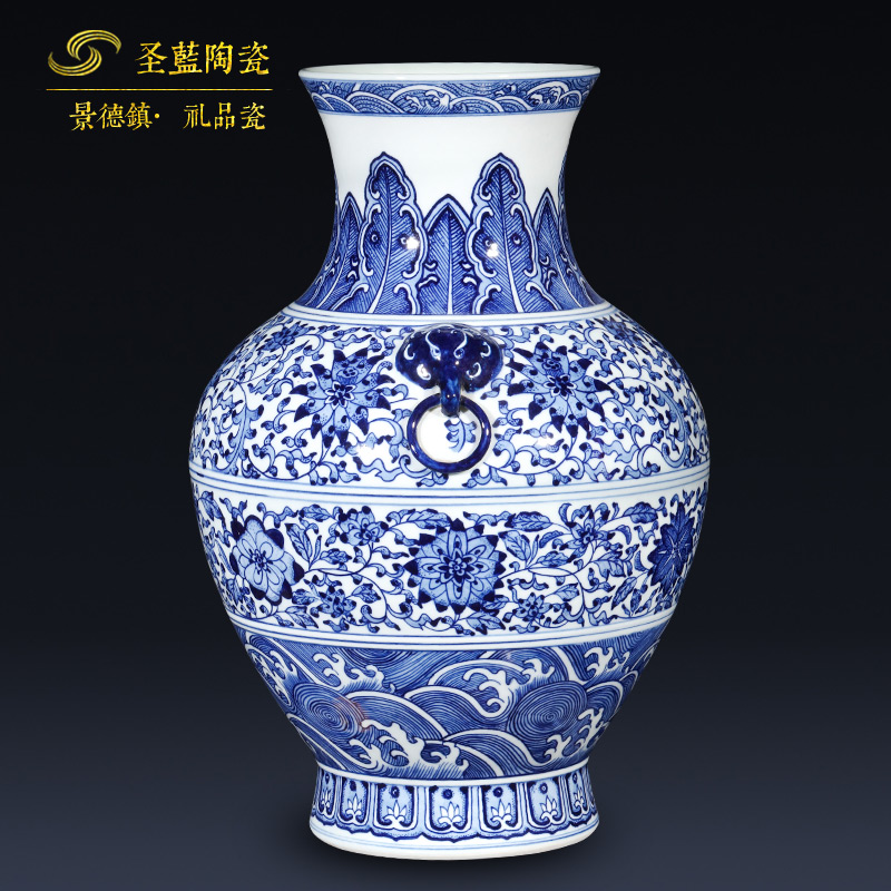 Jingdezhen ceramics imitation qianlong hand - made of blue and white porcelain vases, sitting room of the new Chinese style household decorations furnishing articles gifts