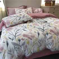 Di Winter thickened warm milk American pastoral four - piece set double - facade coral - wool coral 1 5m double - double