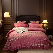 Dieu-style bed cover four pieces of double-sided velvet thickening crystal velvet flannel cotton bed skirt
