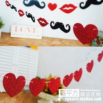 Beard red lips heart shining flower wedding room hanging decoration party dessert table photo props