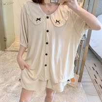 Modal pajamas womens summer ice silk short-sleeved sweet night dress cute net red girl Japanese bow home service