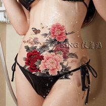 KING tattoo sticker waterproof female durable photo studio big picture costume photo pink Red Peony back