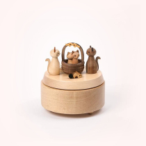 jeancard music box music box wood to send girls cartoon children's birthday valentine's day gift rotating cat