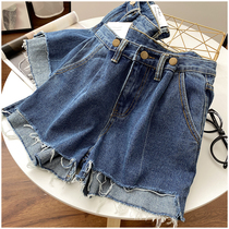  Summer hole tide jeans shorts high waist wide leg pants A word denim shorts hot pants tide 90469