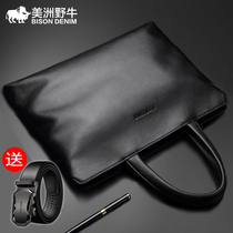 Americas Bison Bull man bag genuine leather briefcase handbag headlayer Bull Leather Business Casual Mens Bag Packs Computer Bag Tide