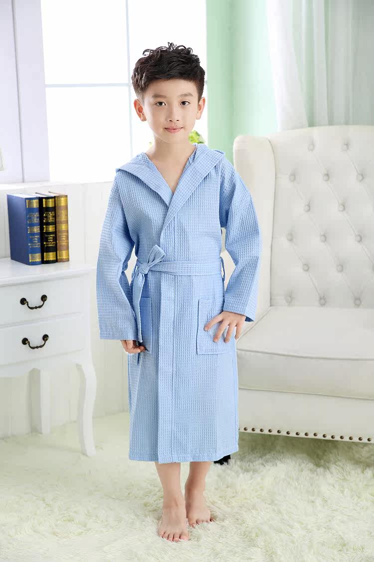 纯棉华夫格儿童浴袍 全棉春夏浴衣 宝宝婴儿家居服游泳服洗澡浴巾