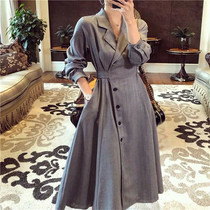 European station 2021 spring new large size womens fat sister French waist long retro suit dress