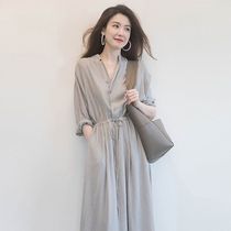 2021 spring new French dress womens temperament long skirt summer size waist niche shirt skirt