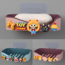 Cartoon cute Wall wall-mounted soap soap box creative bathroom suction cup non-hole drainage laundry soap rack