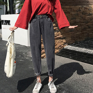 2018新款牛仔老爹裤女宽松显瘦高腰九分加绒加厚萝卜裤原宿风八分
