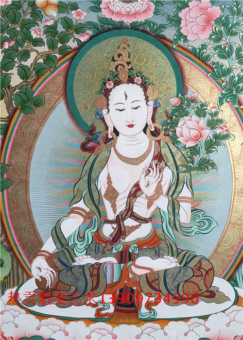 Tibetan handmade white Tara thangka hand-painted Buddha Bodhisattva auspicious Buddha Xuanguan multi-style Tibetan decoration hanging painting