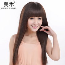 Meihe real hair wig female hair straight hair real hair wig Lady long straight hair lifelike hand woven long hair set