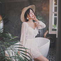 2020 new small breasts swimsuit women Korean ins Net red fairy fan one dress dress cover belly thin conservative swimsuit