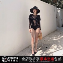 Jinzhu swimsuit female fairy fan 2019 new Korean ins one-piece small chest long-sleeved belly cover thin hot spring swimsuit