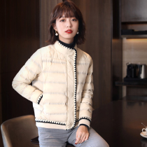 FENPERATE 2021 Winter new fashion high-end casual semi-high collar lace with cold zip down jacket