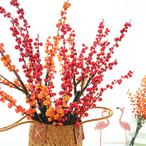Simulation of single red fruit branches orange Holly fruit fruit pulp fruit fruit fake flower art vase matching material decoration