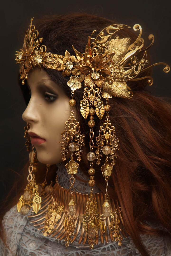 德国代购elven◇手作波西米亚复古精灵叶子蕨枝花丝新娘头饰