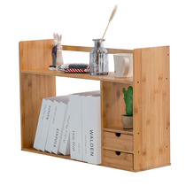 Solid wood Nan bamboo disposal swing piece frame Desktop bamboo small bookshelf 2nd floor with drawer to contain small objects Cosmetic Cabinet