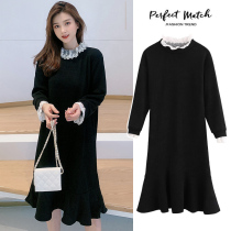 Pregnant womens autumn dresses small fragrant temperament celebrities knee long skirt belly not wearing skirts long age reduction