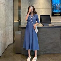 Pregnant womens summer dress French Fashion Net Red foreign air long knee long skirt loose large size thin tide