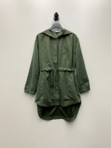 Stock tail goods spring hooded womens loose wild jacket Suede drawstring waist medium-long trench coat cardigan