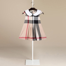 Girls Girls Short Sleeve Cotton Dress British Style Striped Slim A-Line Doll Skirt Western Princess Skirt
