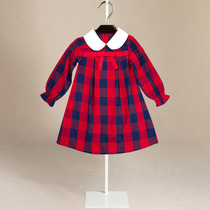 Girls Girls Candy Plaid Long Sleeve Dress Spring and Autumn Doll Collar Bow Western Princess Dress Skirt Korean Version