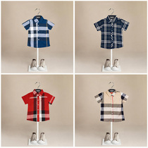 Childrens clothing childrens cotton plaid shirt thin boy British plaid shirt summer baby short-sleeved top Korean dress