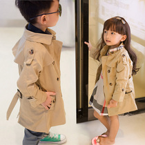 Boys and girls British windbreaker coat spring and autumn plus cotton mid-length double-breasted childrens baby foreign style coat Korean version