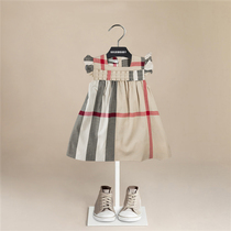 Girls baby British plaid cotton dress thin section summer baby cute little flying sleeve net red foreign style skirt