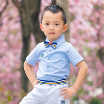 Six-one childrens performance dress boy baby cotton short-sleeved suit Xia Yinglun style bow tie shirt clothes two pieces