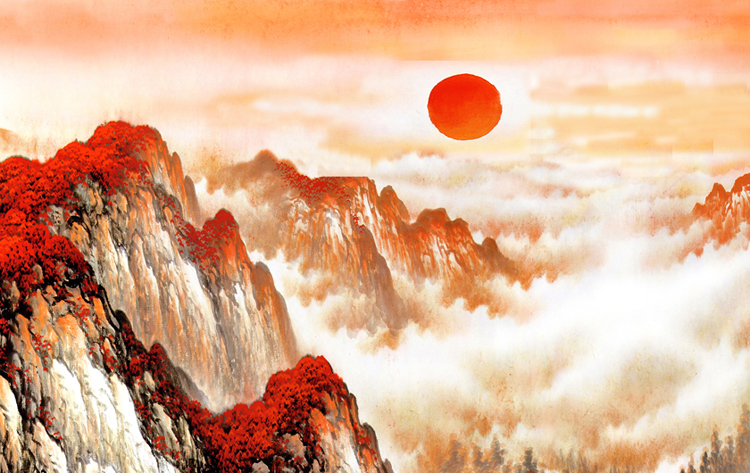 可买1幅鸿运当头山水画招财风水画客厅装饰画办公室字画旭日东升