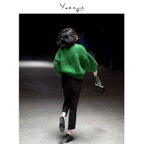 YuanYin ancient small knit thick bar loose sleeve head lamp sleeve short top mohair sweater women