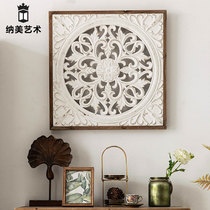 American country retro carved wall hanging living room sofa background wall European porch decorative wall pendant solid wood
