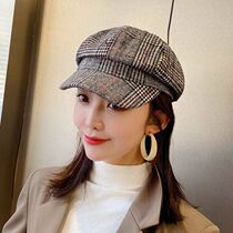 New hat female autumn newsboy hat octagonal hat Joker bird grid beret duck tongue tide British short eaves